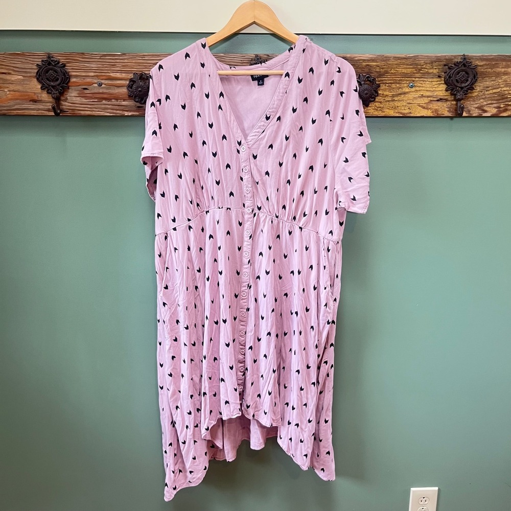 Torrid Pink Arrow Print Button Front Handkerchief Hem Pocket Dress Womens Size 4